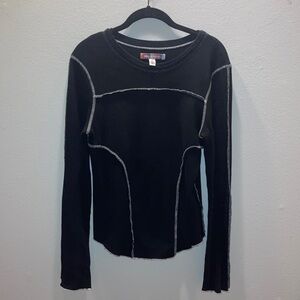 Urban Outfitters black long sleeve waffle knit with white contrast stitching